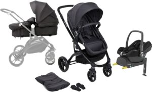 Beemoo Move 2-in-1 Kombivogn inkl. Maxi-Cosi CabrioFix i-Size Autostol Baby & Base, Asphalt