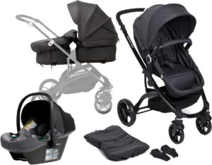 Beemoo Move 2-in-1 Kombivogn inkl. Route i-Size Autostol Baby, Asphalt/Mineral Grey