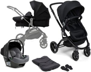 Beemoo Move 2-in-1 Kombivogn inkl. Route i-Size Autostol Baby, Black/Mineral Grey
