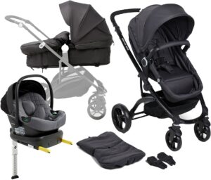 Beemoo Move 2-in-1 Kombivogn inkl. Route i-Size Autostol Baby & ISOFIX Base, Asphalt/Mineral Grey