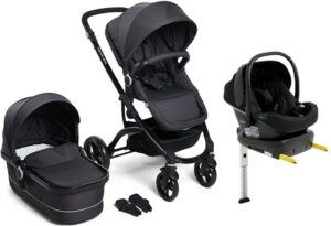 Beemoo Move Duo Kombivogn inkl. Route i-Size Autostol Baby & ISOFIX Base, Asphalt/Black Stone