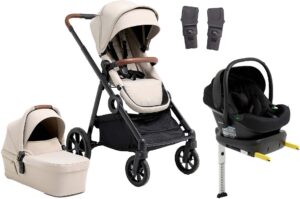 Beemoo Pro Multi 2 Duovogn inkl. Route i-Size Autostol Baby & Base, Latte Beige/Black Stone
