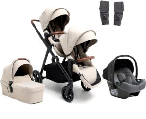 Beemoo Pro Multi 2 Søskendevogn inkl. Route i-Size Autostol Baby, Latte Beige/Mineral Grey