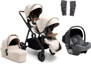 Beemoo Pro Multi 2 Søskendevogn inkl. Route i-Size Autostol Baby, Latte Beige/Mineral Grey