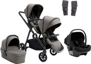 Beemoo Pro Multi 2 Søskendevogn inkl. Route i-Size Autostol Baby, Mocha Grey/Black Stone