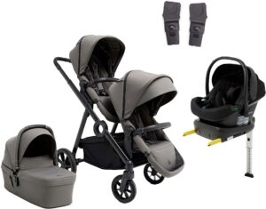 Beemoo Pro Multi 2 Søskendevogn inkl. Route i-Size Autostol Baby & Base, Mocha Grey/Black Stone