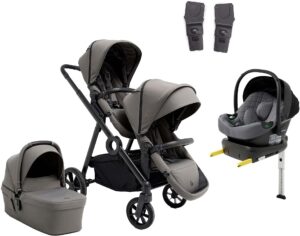 Beemoo Pro Multi 2 Søskendevogn inkl. Route i-Size Autostol Baby & Base, Mocha Grey/Mineral Grey