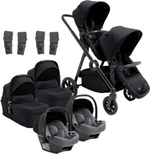 Beemoo Pro Multi 2 Tvillingevogn inkl. Route i-Size Autostol Baby, Coffee Black/Mineral Grey