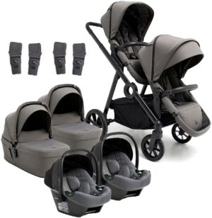 Beemoo Pro Multi 2 Tvillingevogn inkl. Route i-Size Autostol Baby, Mocha Grey/Mineral Grey