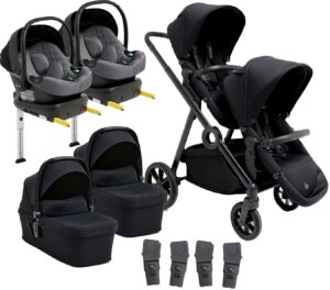 Beemoo Pro Multi 2 Tvillingevogn inkl. Route i-Size Autostol Baby & Base, Coffee Black/Mineral Grey