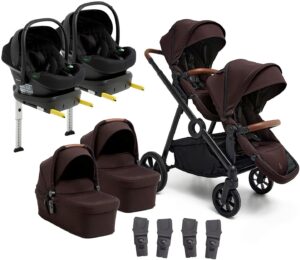 Beemoo Pro Multi 2 Tvillingevogn inkl. Route i-Size Autostol Baby & Base, Espresso Brown/Black Stone