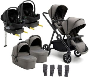 Beemoo Pro Multi 2 Tvillingevogn inkl. Route i-Size Autostol Baby & Base, Mocha Grey/Black Stone