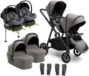 Beemoo Pro Multi 2 Tvillingevogn inkl. Route i-Size Autostol Baby & Base, Mocha Grey/Mineral Grey