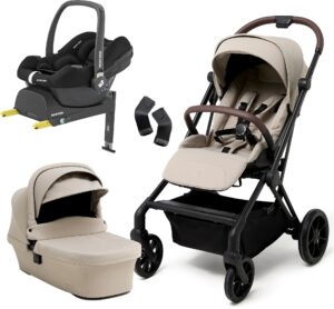 Beemoo Pro Twist Duovogn Inkl. MaxiCosi CabrioFix Autostol Baby & Base, Latte Beige/Essential Black