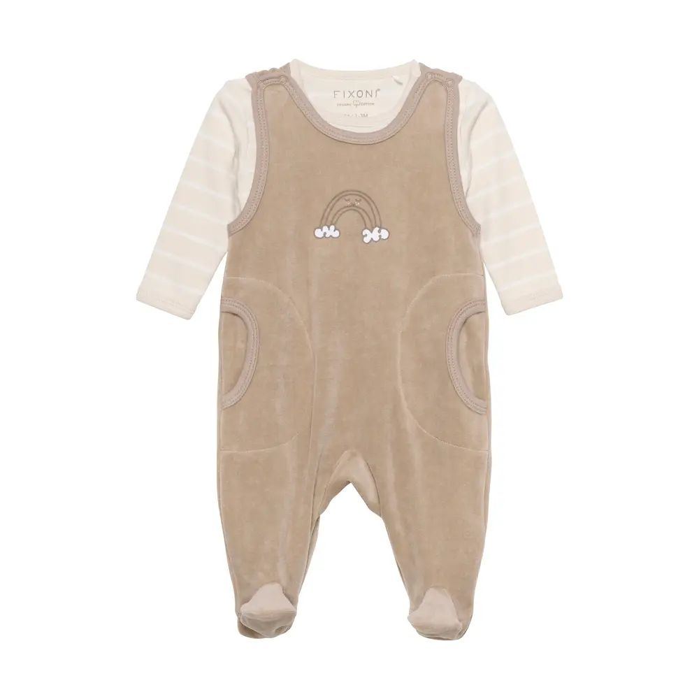 Body langærmet m.velour romper - Dune - 68 Body langærmet m.velour romper - Dune - 68