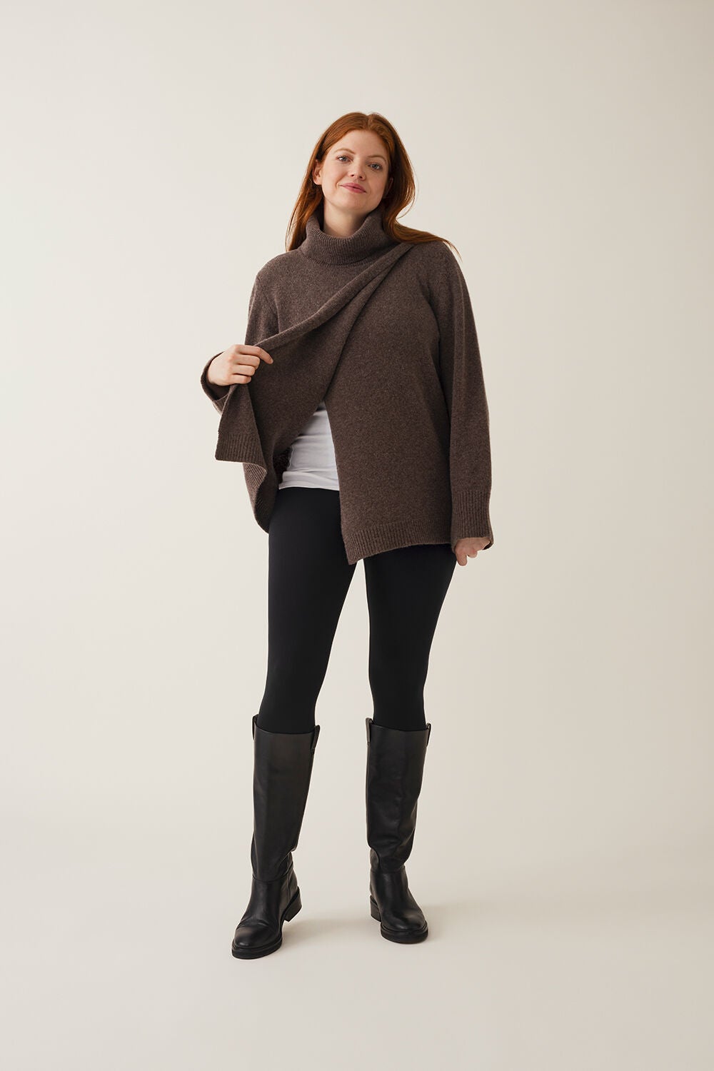 Boob Strikket Uld Tunika Turtleneck, Brun/grå melange, XL Boob Strikket Uld Tunika Turtleneck, Brun/grå melange, XL