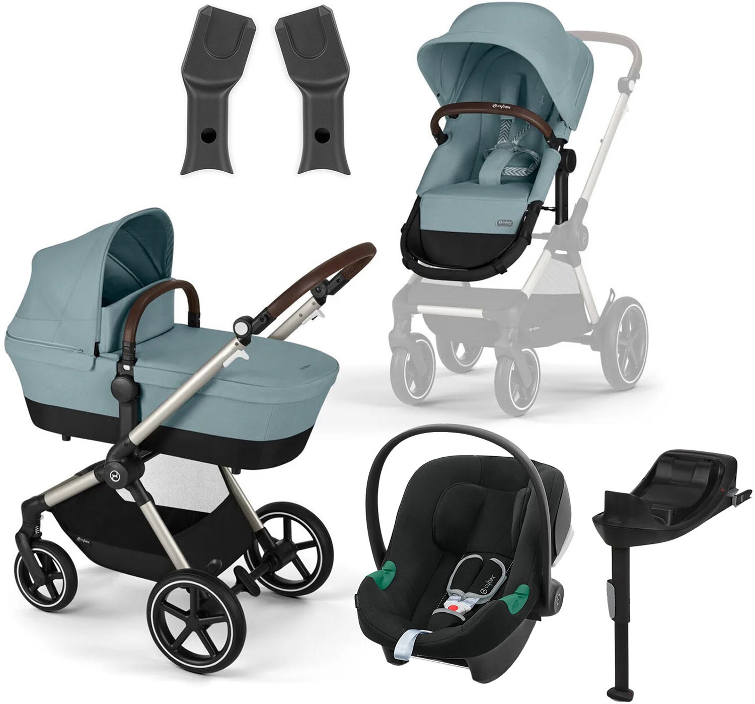 Cybex EOS Lux Duovogn inkl. Aton B2 i-Size Autostol Baby & Base, Taupe/Sky Blue Cybex EOS Lux Duovogn inkl. Aton B2 i-Size Autostol Baby & Base, Taupe/Sky Blue