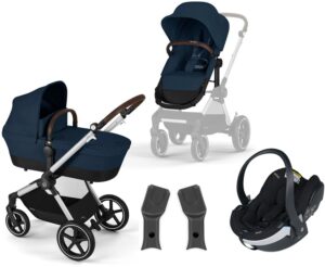 Cybex EOS Lux Duovogn inkl. BeSafe iZi Go Modular X2 i-Size Autostol Baby, Silver/Ocean Blue