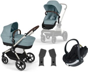 Cybex EOS Lux Duovogn inkl. BeSafe iZi Go Modular X2 i-Size Autostol Baby, Taupe/Sky Blue