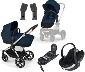 Cybex EOS Lux Duovogn inkl. BeSafe iZi Go Modular X2 i-Size Autostol Baby & Base, Silver/Ocean Blue