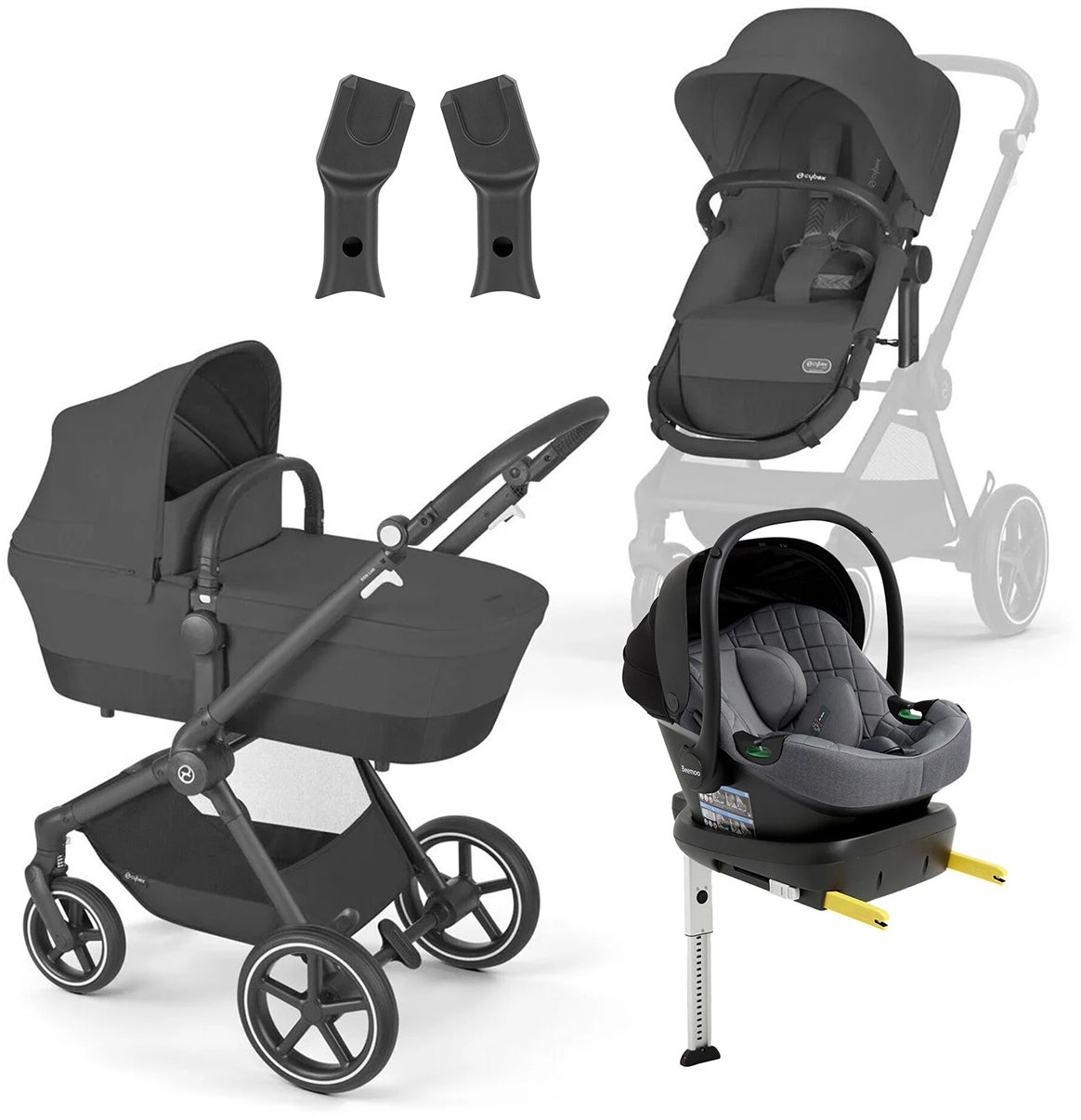 Cybex EOS Lux Duovogn inkl. Beemoo Route i-Size Autostol Baby & ISOFIX Base, Moon Black/Mineral Grey Cybex EOS Lux Duovogn inkl. Beemoo Route i-Size Autostol Baby & ISOFIX Base, Moon Black/Mineral Grey