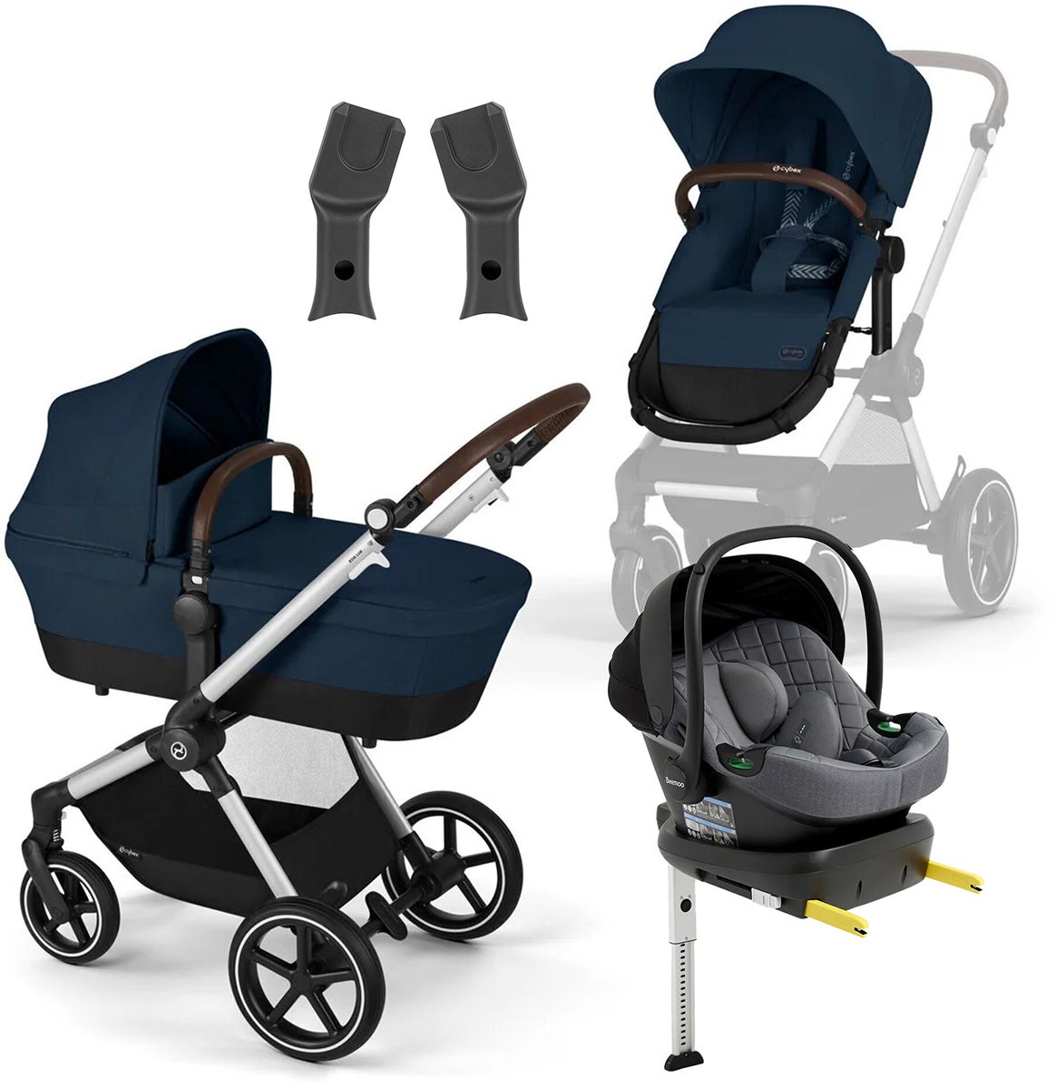 Cybex EOS Lux Duovogn inkl. Beemoo Route i-Size Autostol Baby & ISOFIX Base, Ocean Blue/Mineral Grey Cybex EOS Lux Duovogn inkl. Beemoo Route i-Size Autostol Baby & ISOFIX Base, Ocean Blue/Mineral Grey