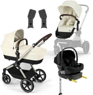 Cybex EOS Lux Duovogn inkl. Beemoo Route i-Size Autostol Baby & ISOFIX Base, Seashell Beige/Black Stone
