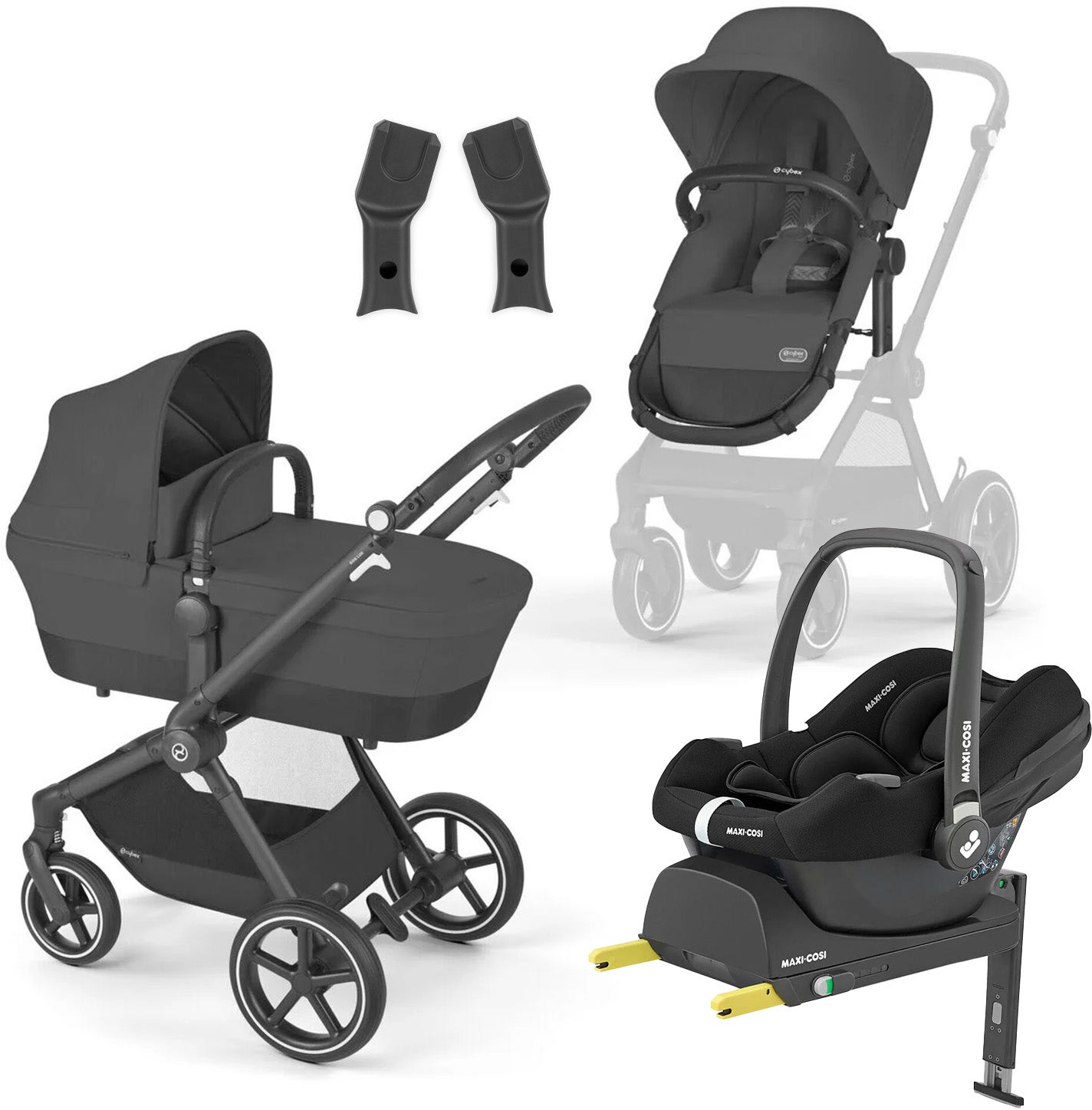 Cybex EOS Lux Duovogn inkl. Maxi-Cosi CabrioFix i-Size Autostol Baby & Base, Black/Moon Black Cybex EOS Lux Duovogn inkl. Maxi-Cosi CabrioFix i-Size Autostol Baby & Base, Black/Moon Black