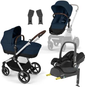Cybex EOS Lux Duovogn inkl. Maxi-Cosi CabrioFix i-Size Autostol Baby & Base, Silver/Ocean Blue