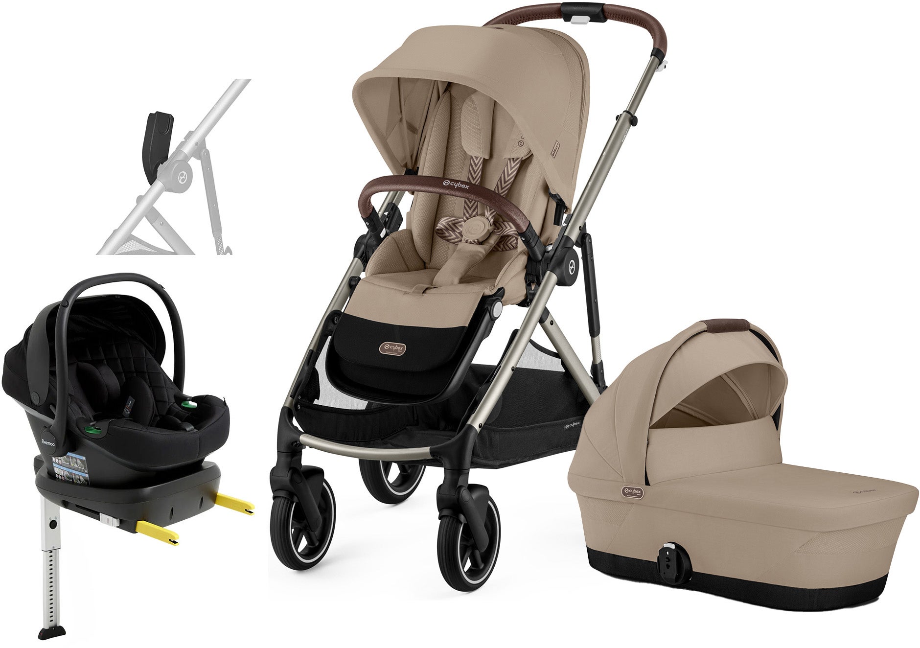 Cybex GAZELLE S Duovogn inkl. Beemoo Route Autostol Baby & Base, Almond Beige/Black Stone Cybex GAZELLE S Duovogn inkl. Beemoo Route Autostol Baby & Base, Almond Beige/Black Stone