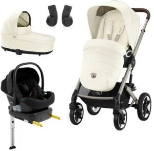 Cybex TALOS S Lux Duovogn inkl. Beemoo Route i-Size Autostol Baby & ISOFIX Base, Seashell Beige/Black Stone