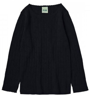 FUB Bluse - Uld - Dark Navy m. Hulmønster