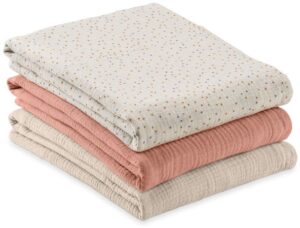 Hauck Cuddle N Clean Tæppe/ Stofble i Musselin 3-pak, Beige Dots/Cork/Beige
