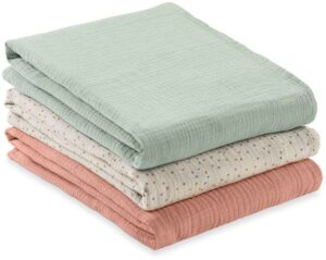 Hauck Cuddle N Clean Tæppe/ Stofble i Musselin 3-pak, Sage/Beige/Dots/Cork
