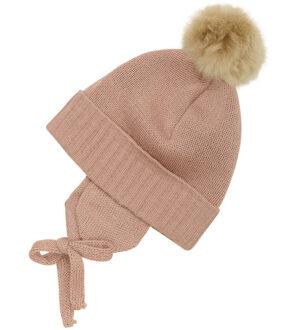 Huttelihut Hue m. Øreflapper - Strik - Uld - Mahogany Rose m. Kv