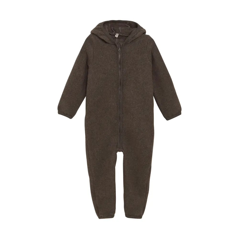 Køredragt m. ører Uld Fleece - Brown Melange - 80 Køredragt m. ører Uld Fleece - Brown Melange - 80