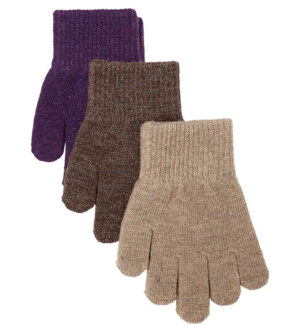 Mikk-Line Handsker - Uld/Polyamid - 3-pak - Nightshade/Chocolate