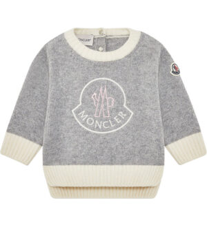 Moncler Bluse - Uld - Gråmeleret/Creme m. Logo