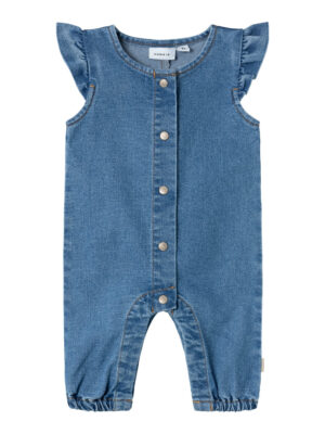 Name It Lola Frill Denim Overall - Medium Blue Denim - 50 cm