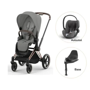 Priam klapvogn inkl. cloud T og base - mirage grey/rosegold PLUS
