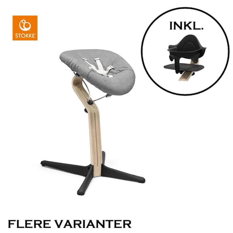 Stokke Nomi EG/VALNØD+ Newborn + Babyset - Hvid/Eg - Grå plast - Grå/Pink madras - Hvid Stokke Nomi EG/VALNØD+ Newborn + Babyset - Hvid/Eg - Grå plast - Grå/Pink madras - Hvid