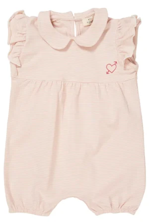 Stribet romper m. hjerte broderi - DUSTY ROSE - 62