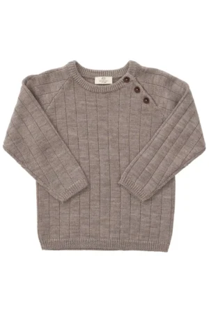 Strikket bluse i merino uld - LYS BRUN - 98
