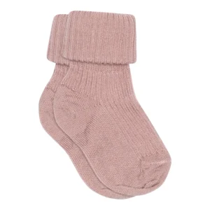Uld Ankelstrømpe I Rib - Wood Rose - 25/28