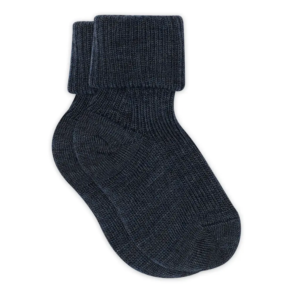 Uld Ankelstrømpe Rib - Dark Denim Melange - 15/16 Uld Ankelstrømpe Rib - Dark Denim Melange - 15/16