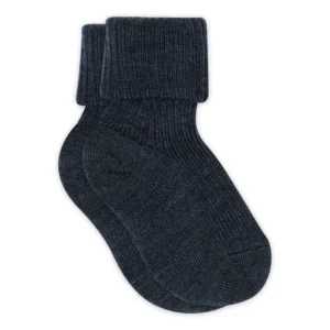 Uld Ankelstrømpe Rib - Dark Denim Melange - 22/24