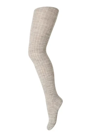 Uld Strømpebuks Rib - Light Brown Melange - 130