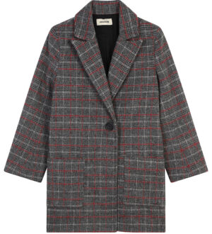 Zadig & Voltaire Frakke - Akryl/Uld - Gråternet m. Rød